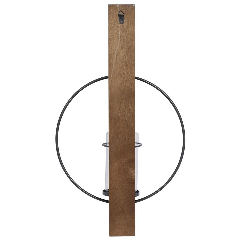 Maple and Jade Pillar Geometric Wall Sconce with Wood Back Mount in Brown and Black, , large