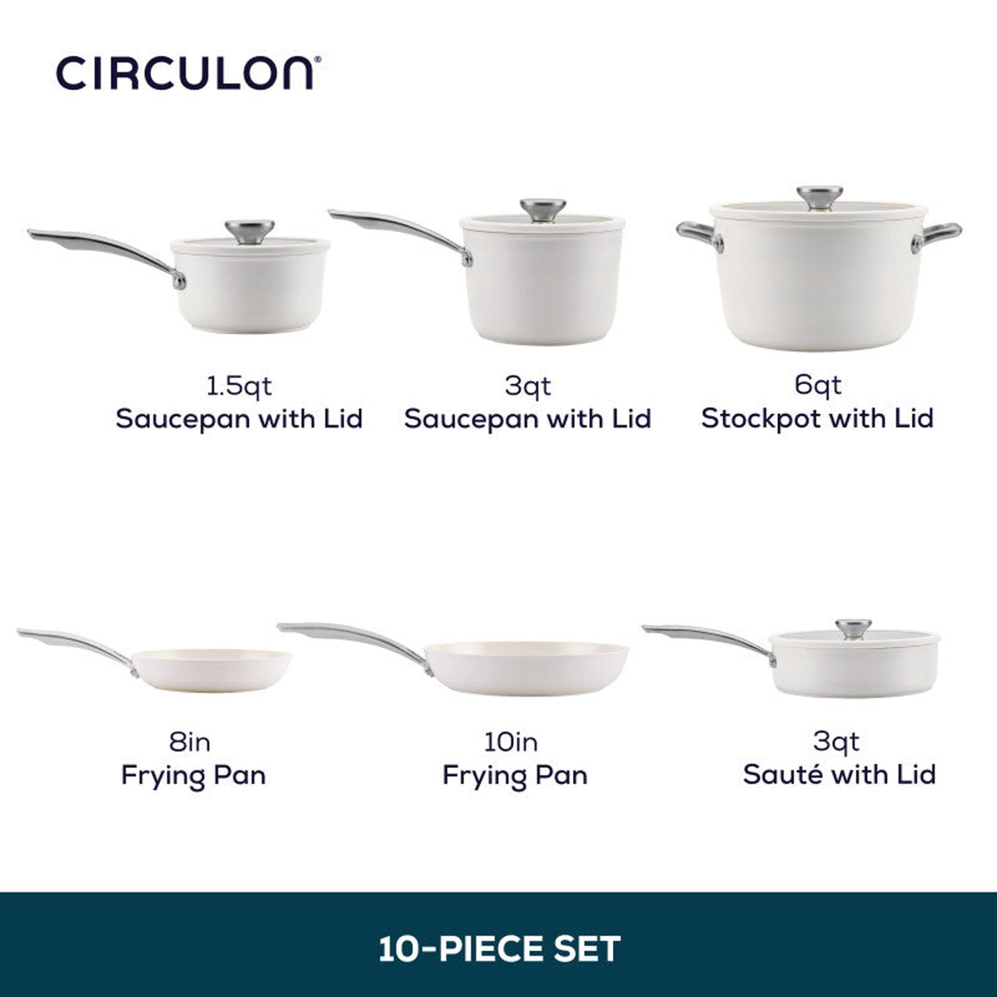 Circulon 10-Piece Ceramic Nonstick Cookware Set in Pearl White