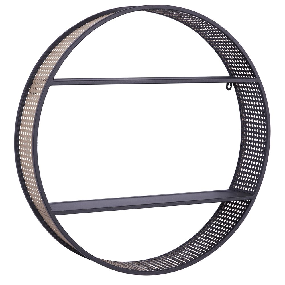 Maple and Jade Black Iron Circular Wall Shelf in Black, , large