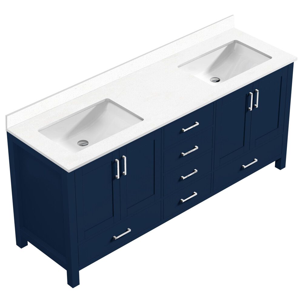 Lexora Home Jacques 72&quot; Double Bathroom Vanity in Navy Blue with 2 cm White Cultured Marble Top and Rectangular Sinks, , large