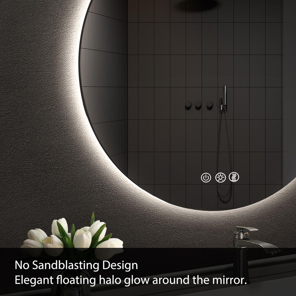 HOMLUX 36" Round Frameless LED Backlit Bathroom Vanity Mirror in Silver, , large