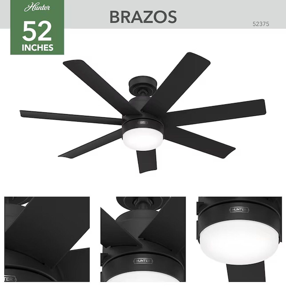 Hunter Brazos 52&quot; Integrated LED Indoor/Outdoor Ceiling Fan with Light and Remote in Matte Black, , large