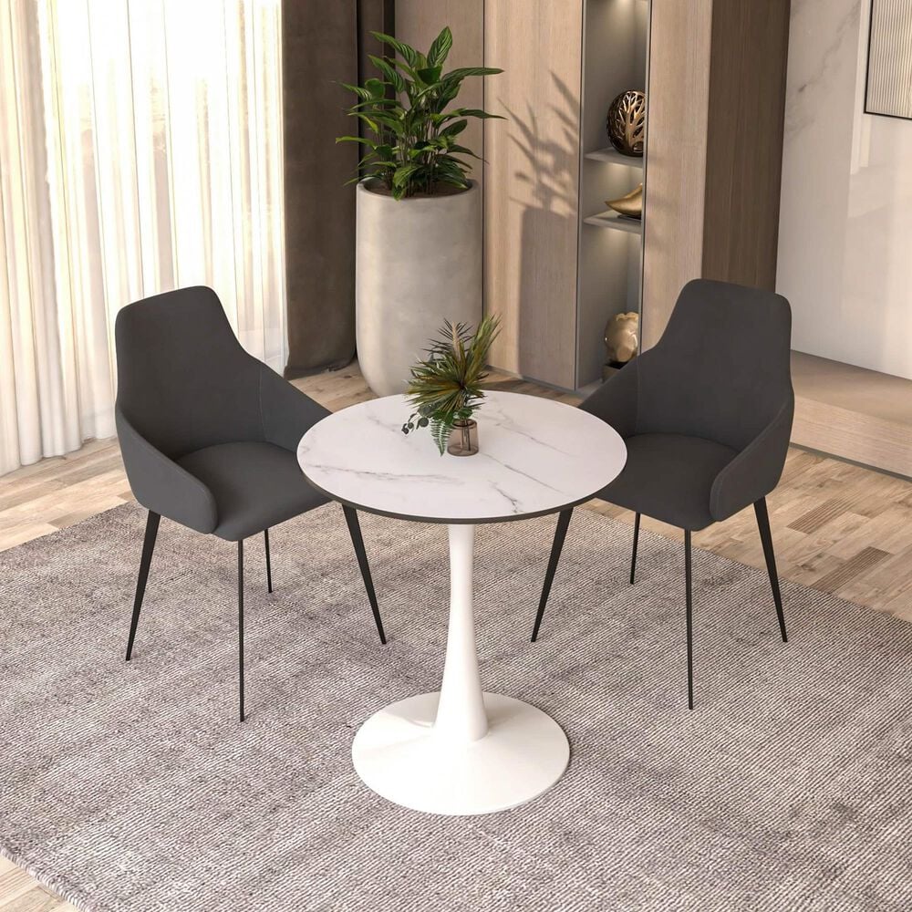 Leisuremod Leisuremod Bristol 24 round dining table White base with marbled MDF top, , large