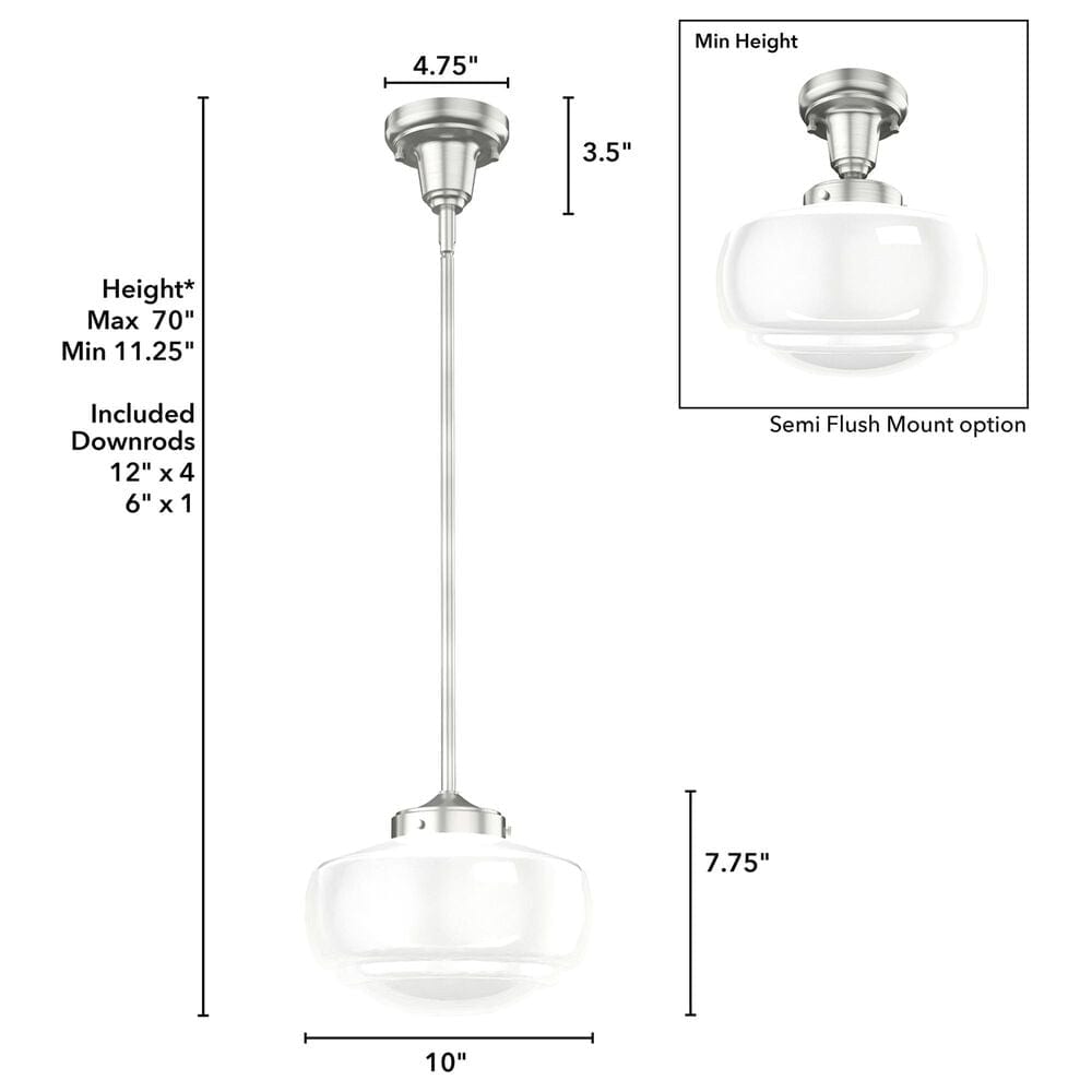 Hunter Saddle Creek 10&quot; 1-Light Pendant with White Shade in Brushed Nickel, , large