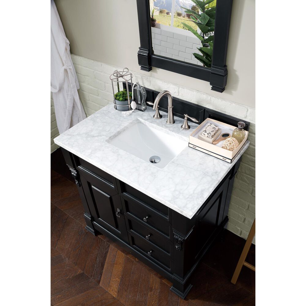 James Martin Brookfield 36&quot; Single Bathroom Vanity in Antique Black with 3 cm Carrara White Marble Top and Rectangle Sink, , large