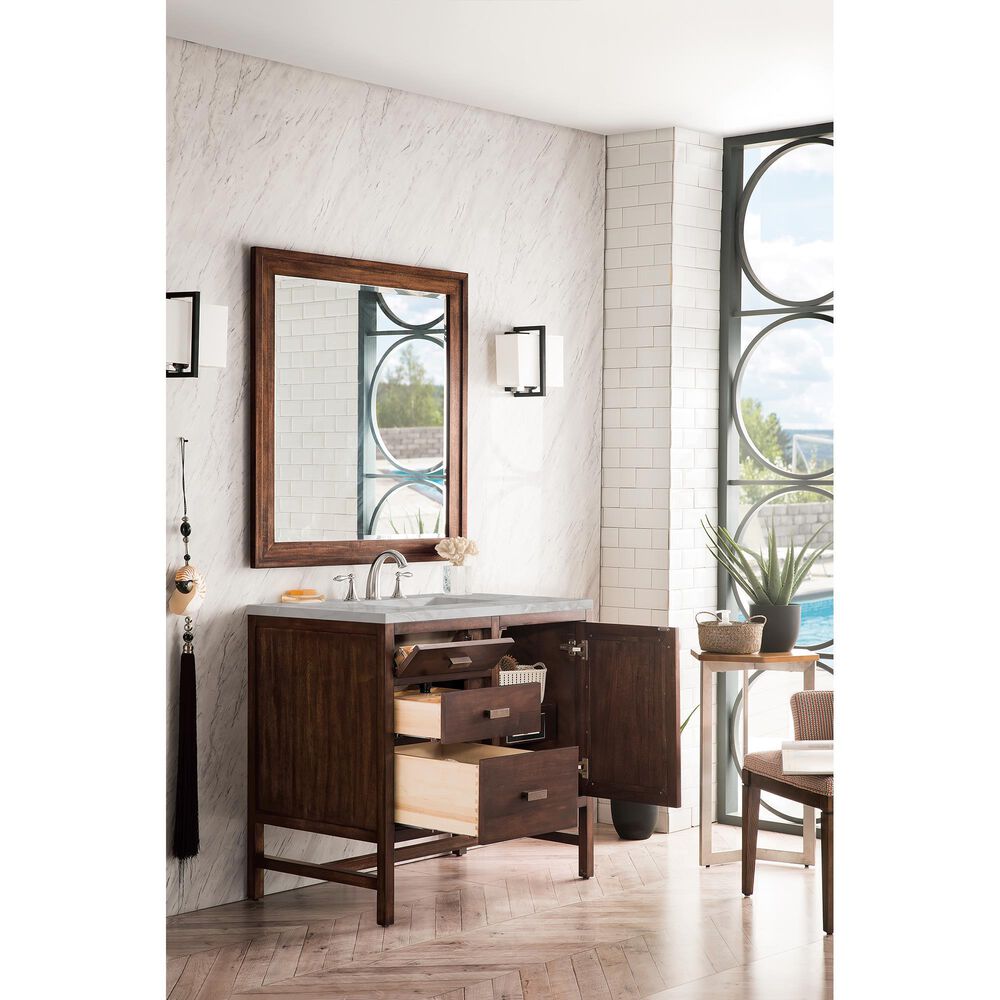 James Martin Vanities Addison 30&quot; Single Bathroom Vanity in Mid-Century Acacia with 3 cm Victorian Silver Quartz Top and Rectangular Sink, , large