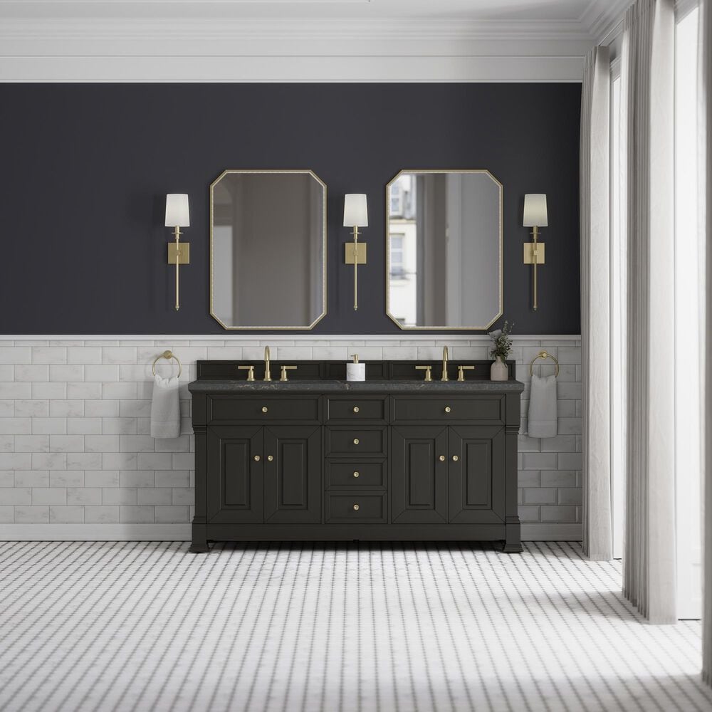 James Martin Vanities Brookfield 72" Double Bathroom Vanity in Black Onyx with 3cm Parisien Bleu Quartz Top and Rectangular Sinks, , large
