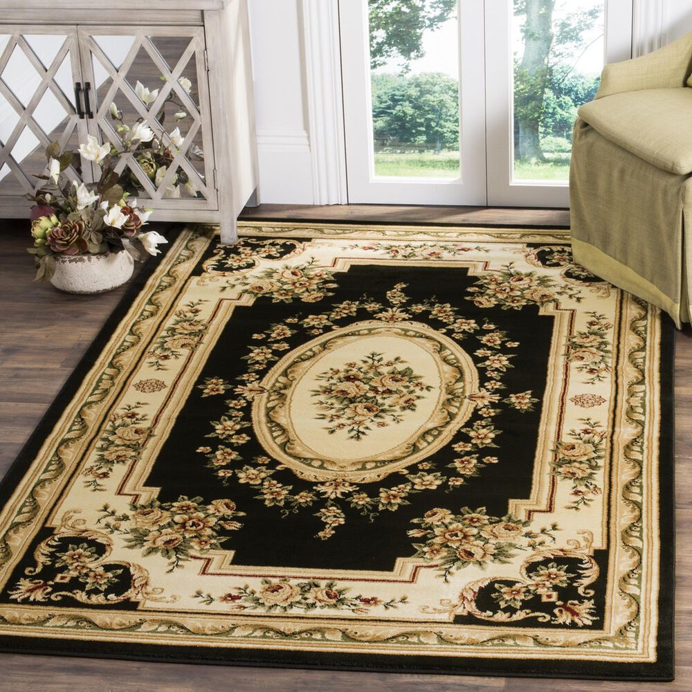 Safavieh Lyndhurst LNH218 5&#39;3&quot; x 7&#39;6&quot; Black and Ivory Area Rug, , large
