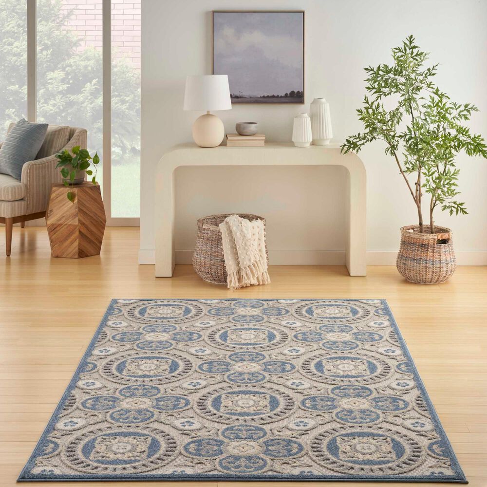 Nourison Aloha ALH30 5&#39;3&quot; x 7&#39;5&quot; Blue and Grey Indoor/Outdoor Area Rug, , large