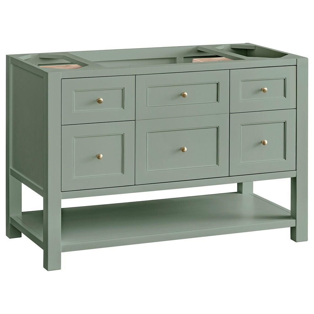 James Martin Vanities Breckenridge 48" Single Bathroom Vanity in Smokey Celadon with Single Hole 3 cm White Zeus Quartz Top and Rectangular Sink, , large