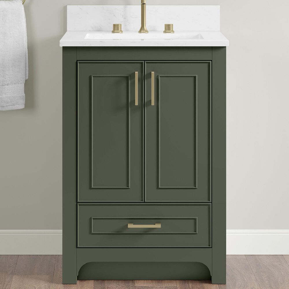 37B Lucerne 24" Single Bathroom Vanity Cabinet in Deep Olive Green with Marble Top and Backsplash, , large