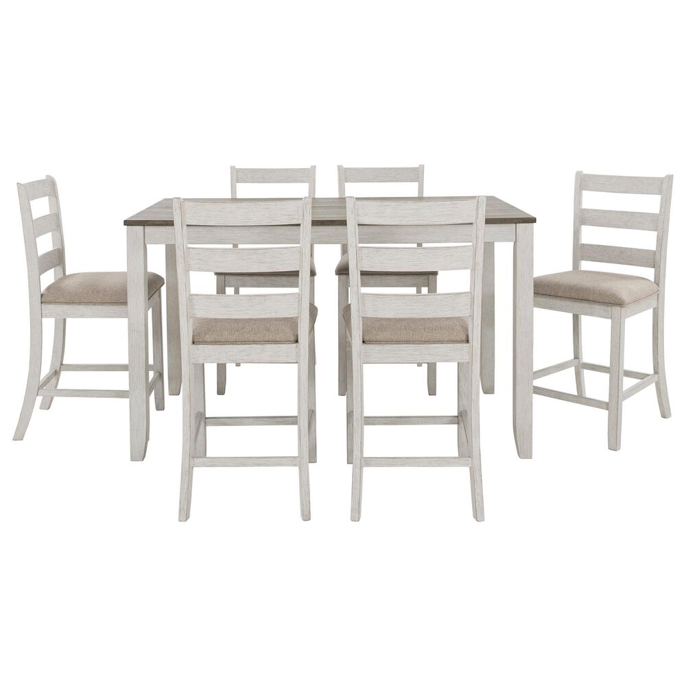 Ashley Skempton 7-Piece Counter Height Dining Set in White and Light Brown, , large