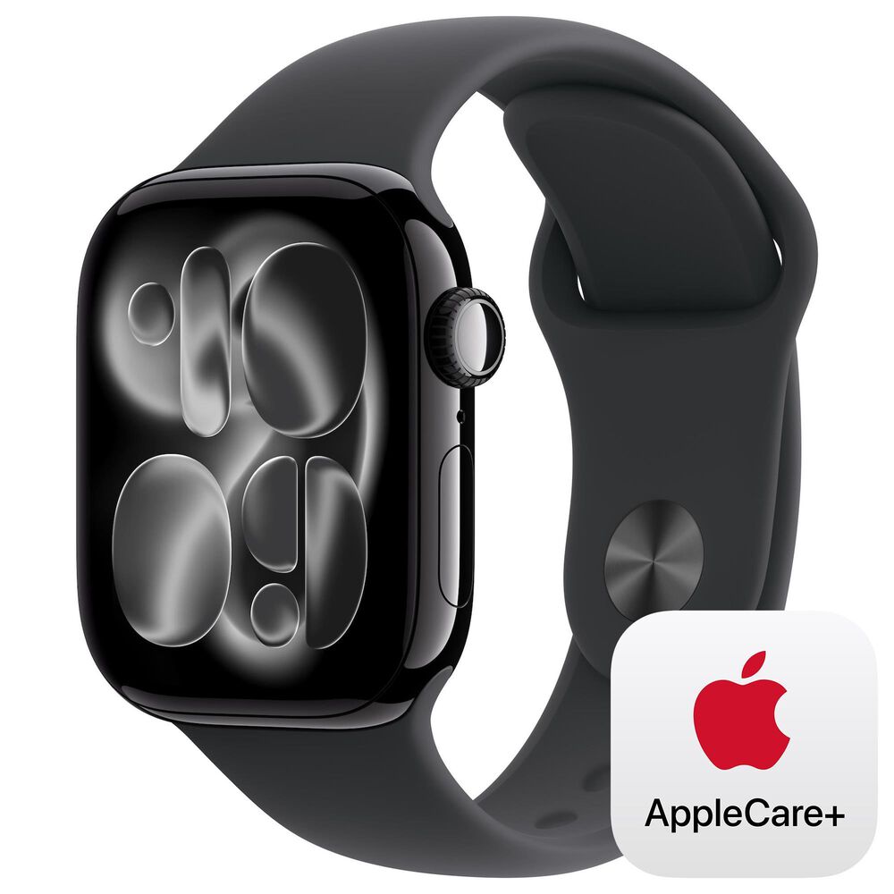 Apple Watch Series 11 (GPS+Cellular) 42mm Aluminum Case with Black Sport Band - M/L in Jet Black and 2-Year AppleCare+, , large