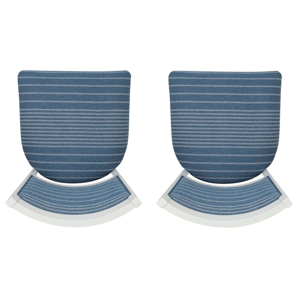 Linon Home Decor Lainey Side Chair with Blue Stripe Cushion in White (Set of 2), , large