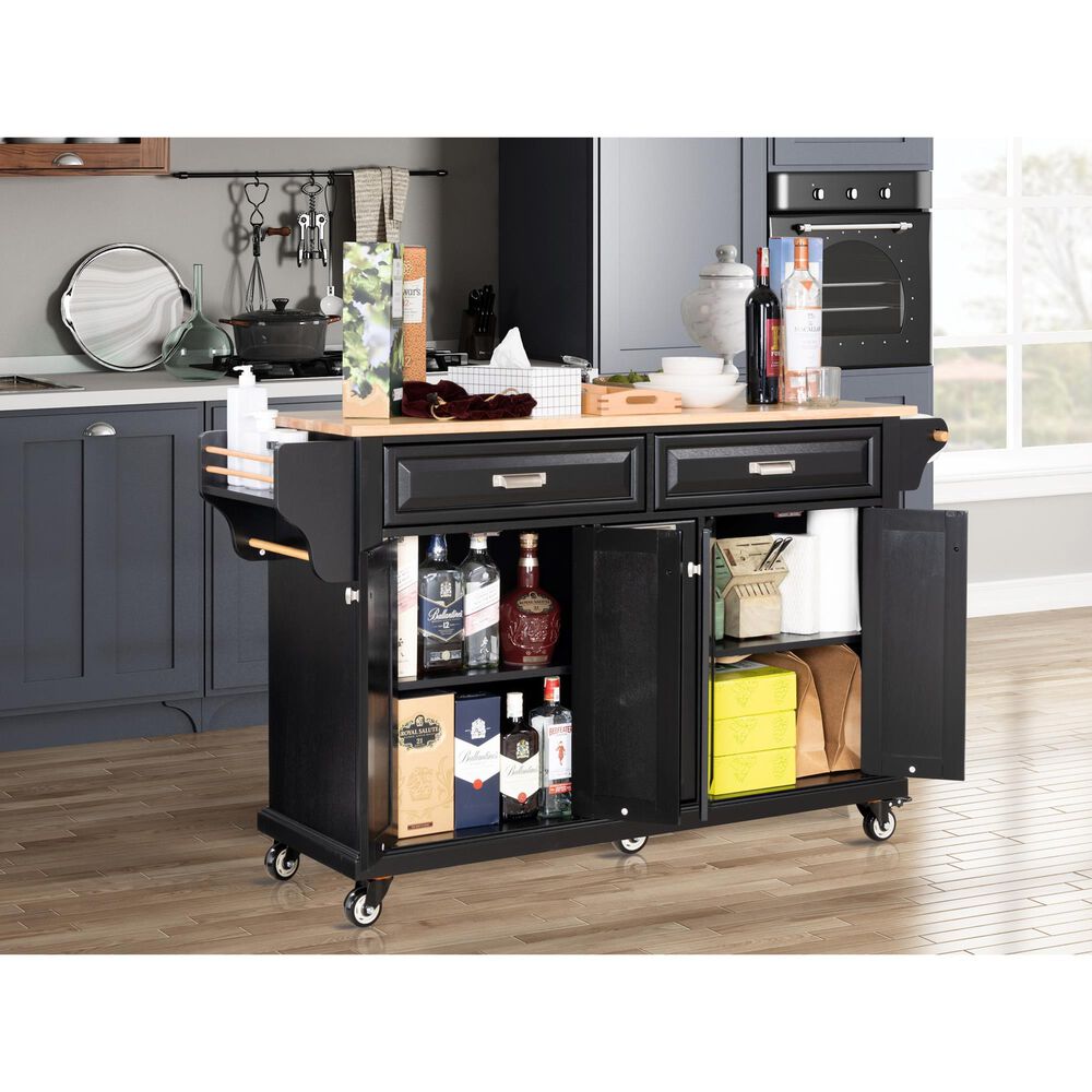 HOMLUX Kitchen Island with Rubber wood Countertop in Black, , large