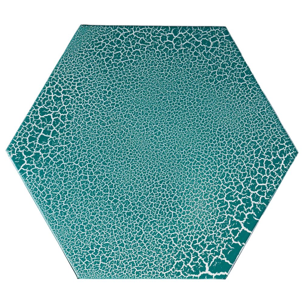 Hearth and Haven Eliana 12" Outdoor Hexagon Metal Side Table with Sunburst Cut Out Design in Teal, , large