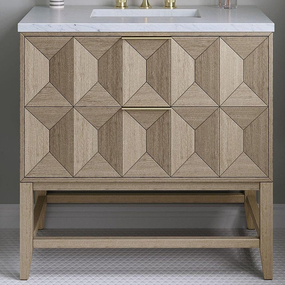 James Martin Vanities Emmeline 36" Single Bathroom Vanity in Pebble Oak with 3 cm Arctic Fall Solid Surface Top and Rectangular Sink, , large