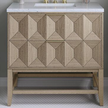James Martin Vanities Emmeline 36" Single Bathroom Vanity in Pebble Oak with 3 cm Arctic Fall Solid Surface Top and Rectangular Sink, , large