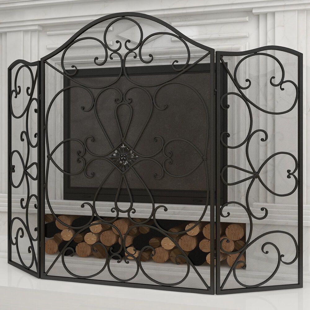 Maple and Jade 49&quot; x 36&quot; Fireplace Screen in Black, , large