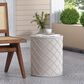 Hearth and Haven Outdoor Round End Table with Diamond Lattice Texture in Antique White, , large