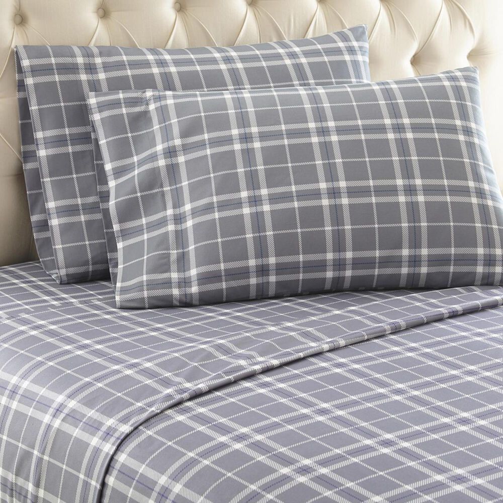 Shavel Home Products Micro Flannel 3-Piece Twin Sheet Set in Carlton Plaid Gray, , large