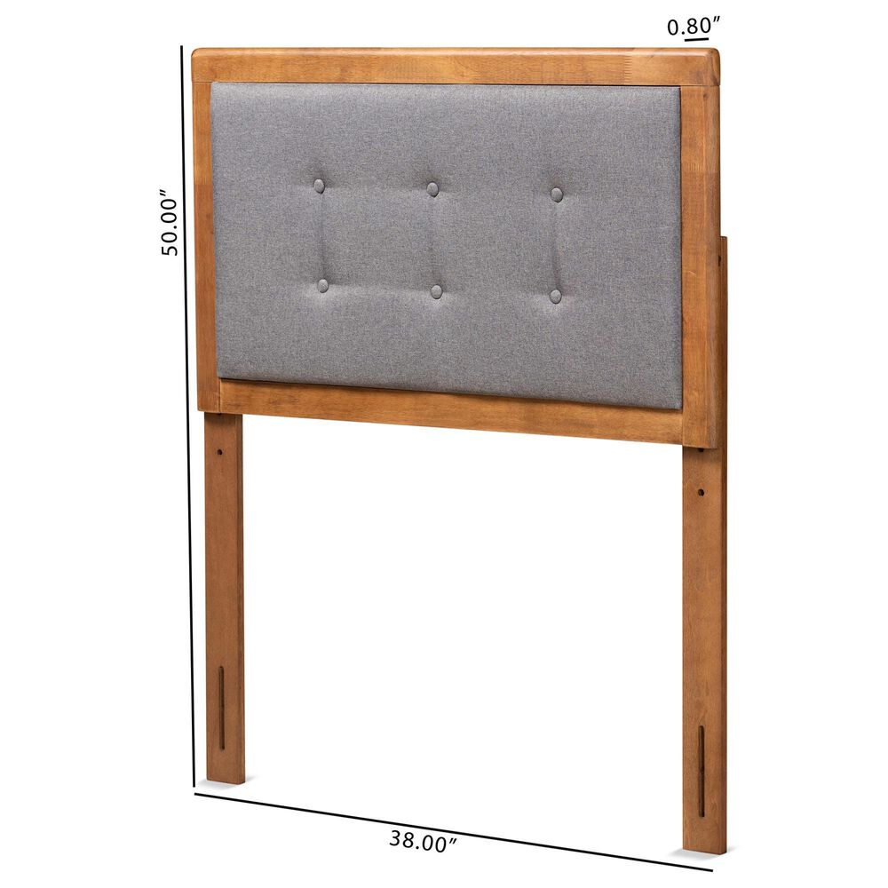 Baxton Studio Sarine Twin Panel Headboard with Dark Grey Upholstered in Walnut Brown, , large