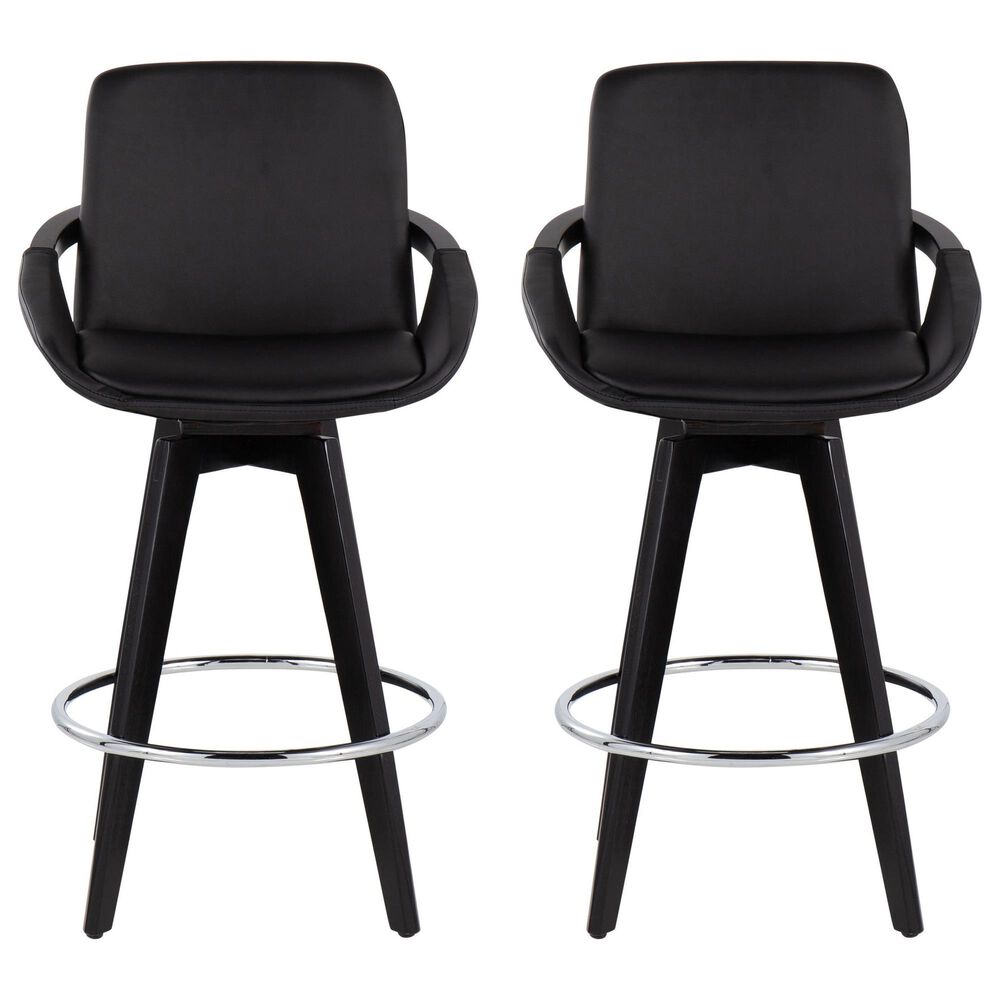 Lumisource Cosmo 26&quot; Swivel Counter Stool with Black Cushion in Black and Chrome &#40;Set of 2&#41;, , large