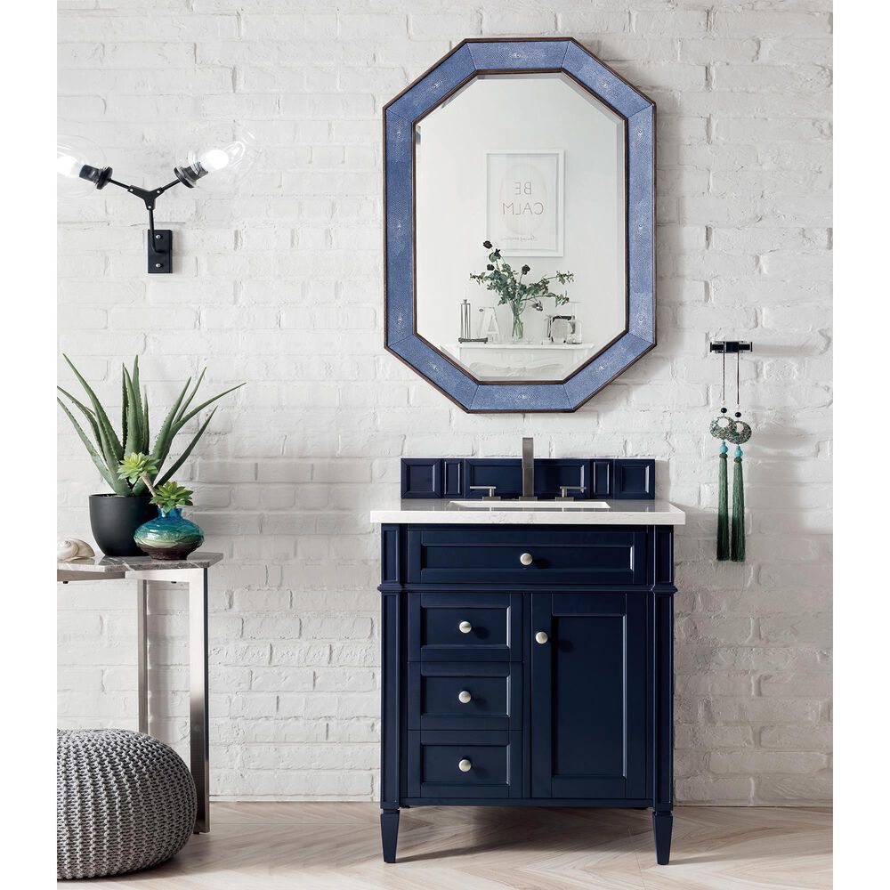 James Martin Vanities Brittany 30&quot; Single Bathroom Vanity in Victory Blue with 3 cm Eternal Jasmine Pearl Quartz Top and Rectangle Sink, , large