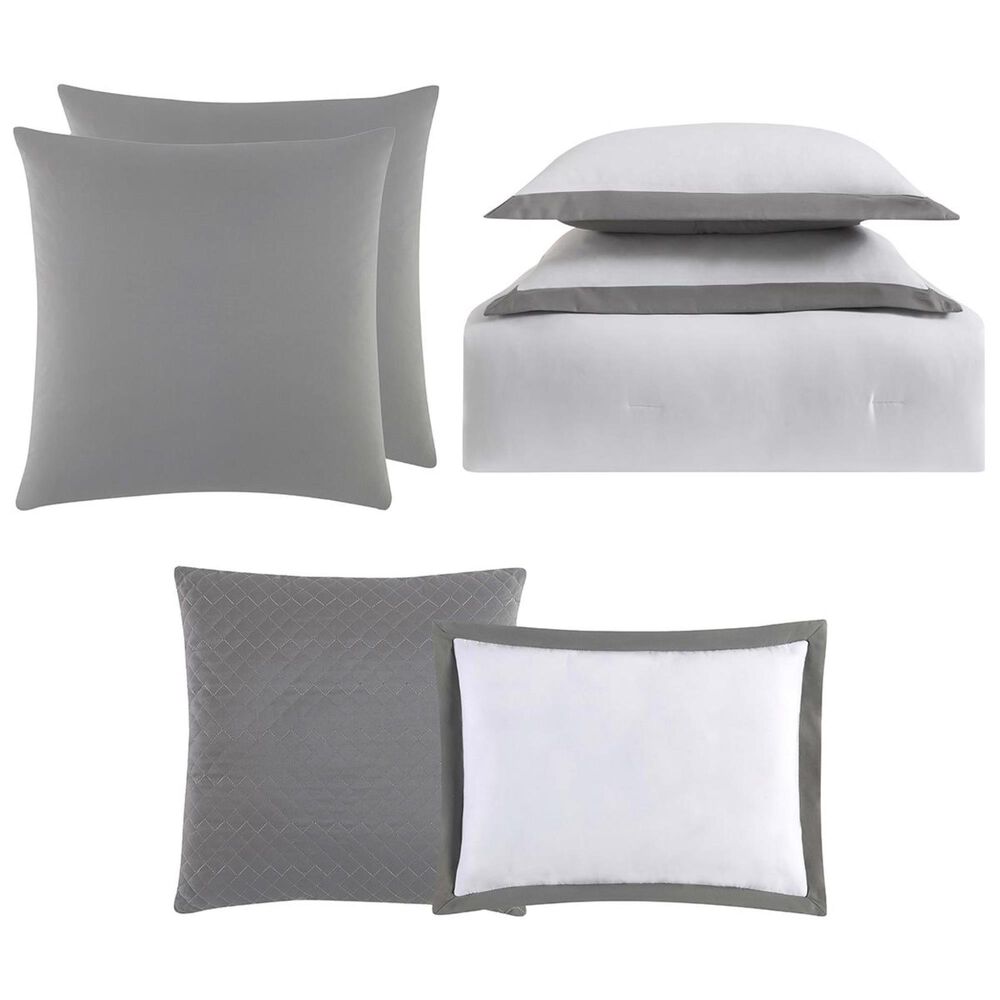 Pem America Truly Soft Everyday 7-Piece Full/Queen Hotel Border Comforter Set in White and Grey, , large