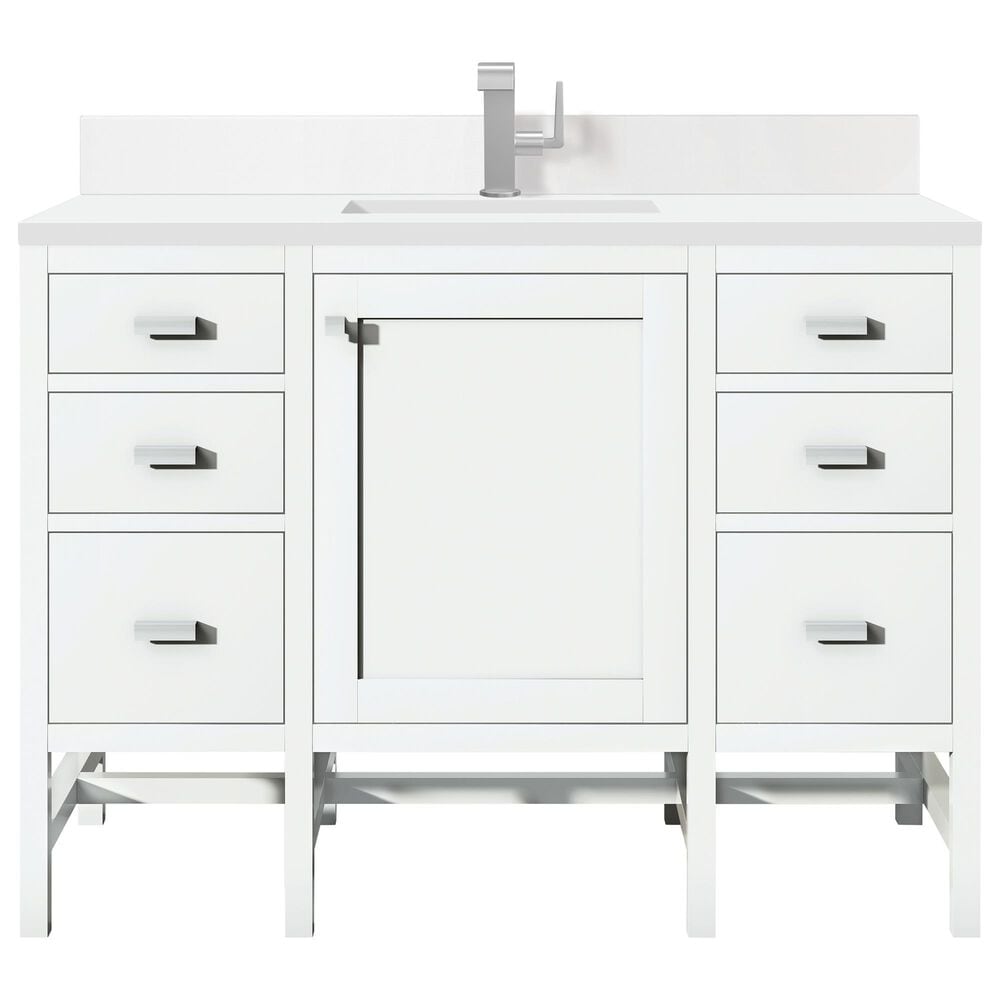James Martin Vanities Addison 48" Single Bathroom Vanity in Glossy White with Single Hole 3 cm White Zeus Quartz Top and Rectangular Sink, , large