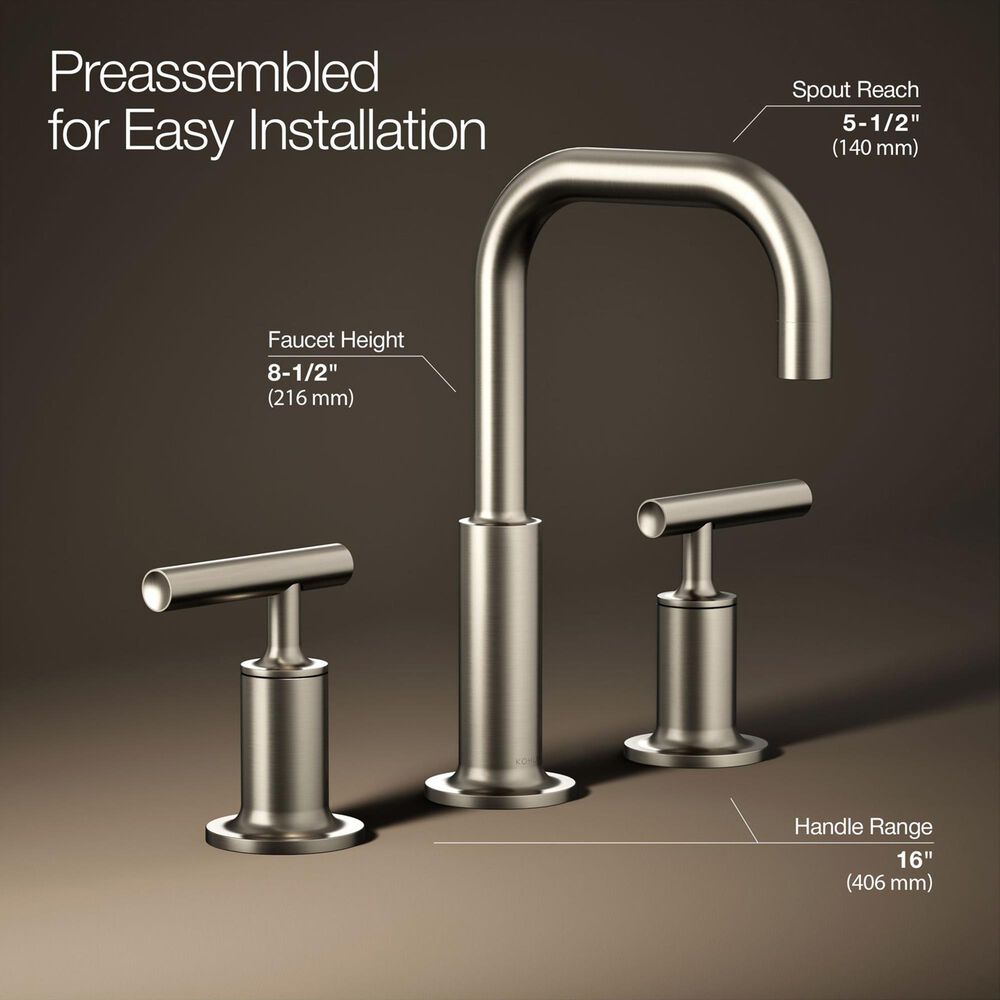 Kohler Purist Widespread Bathroom Sink Faucet with Lever Handles and High Gooseneck Spout in Vibrant Brushed Nickel, , large
