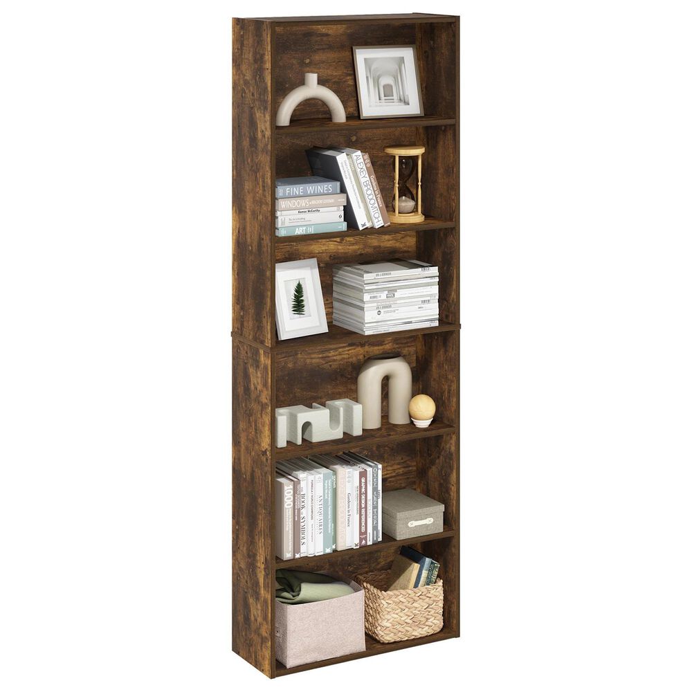 HOMLUX 6-Tier Free Standing Open Storage Bookcase in Amber Pine, , large
