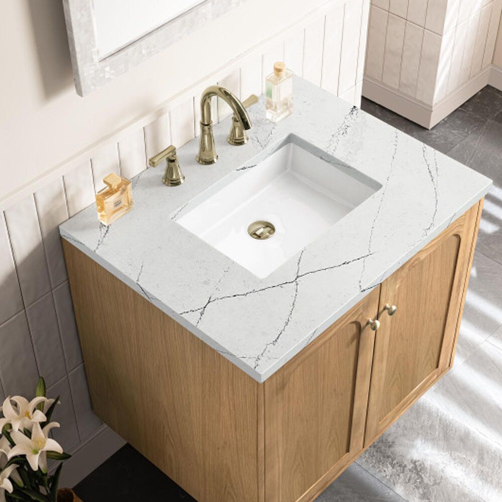James Martin Vanities Laurent 30&quot; Single Bathroom Vanity in Light Natural Oak with 3 cm Ethereal Noctis Quartz Top and Rectangular Sink, , large