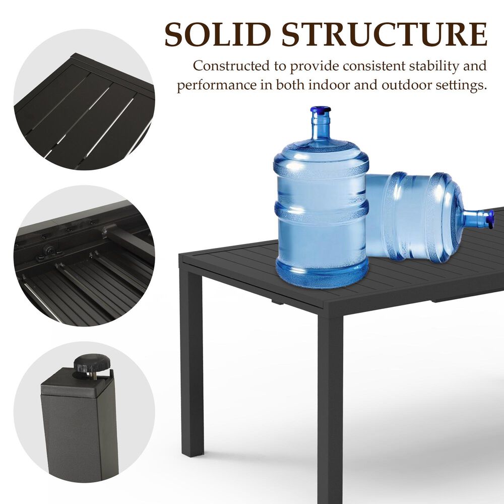 Hearth and Haven Outdoor Rectangular Dining Table with Hidden Extension Leaves in Black - Table Only, , large