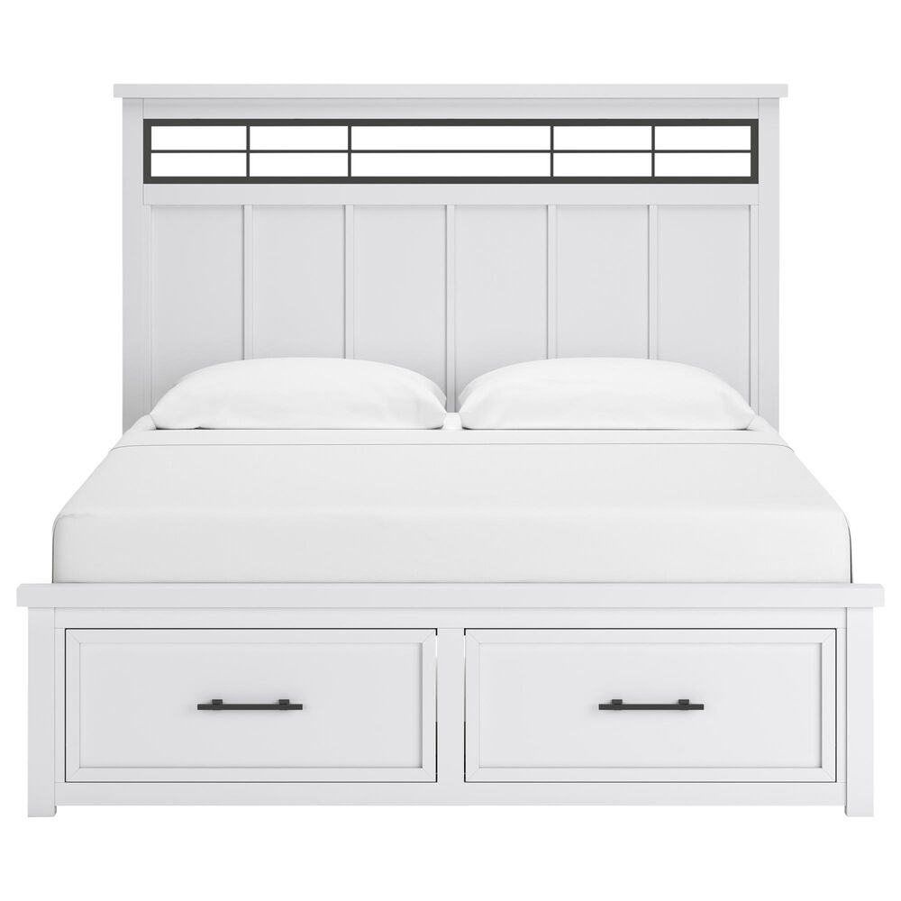 Ashley Ashbryn King Storage Bed and Two Nightstands in White and Oak, , large