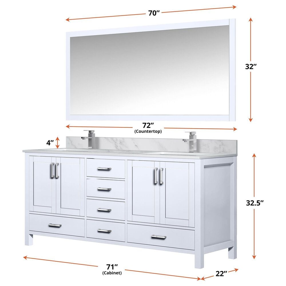 Lexora Home Jacques 72&quot; Double Bathroom Vanity Cabinet Only in White and 70&quot; Mirror, , large