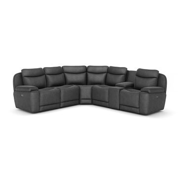 Southern Motion Show Stopper 6-Piece Power Reclining Right Facing Curved Sectional with Power Headrests in Smoke, , large