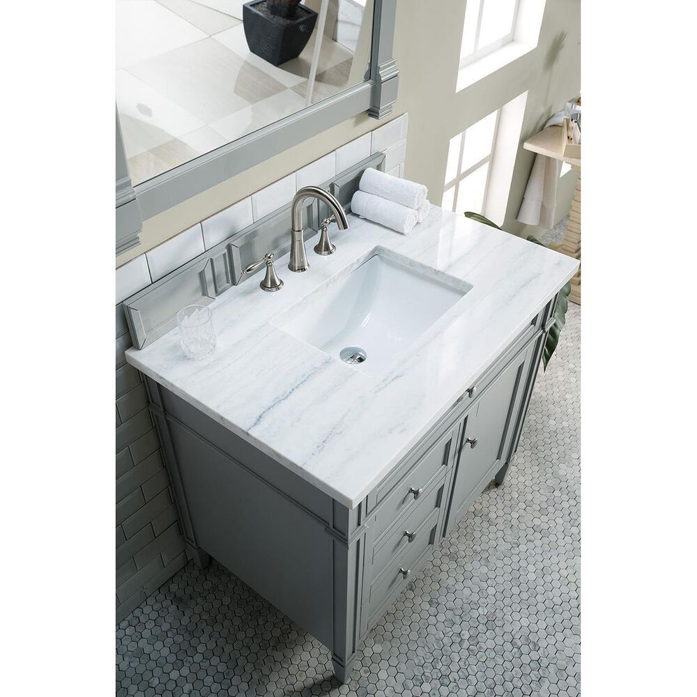 James Martin Brittany 36&quot; Single Vanity in Urban Gray with 3 cm Arctic Fall Solid Surface Top, , large