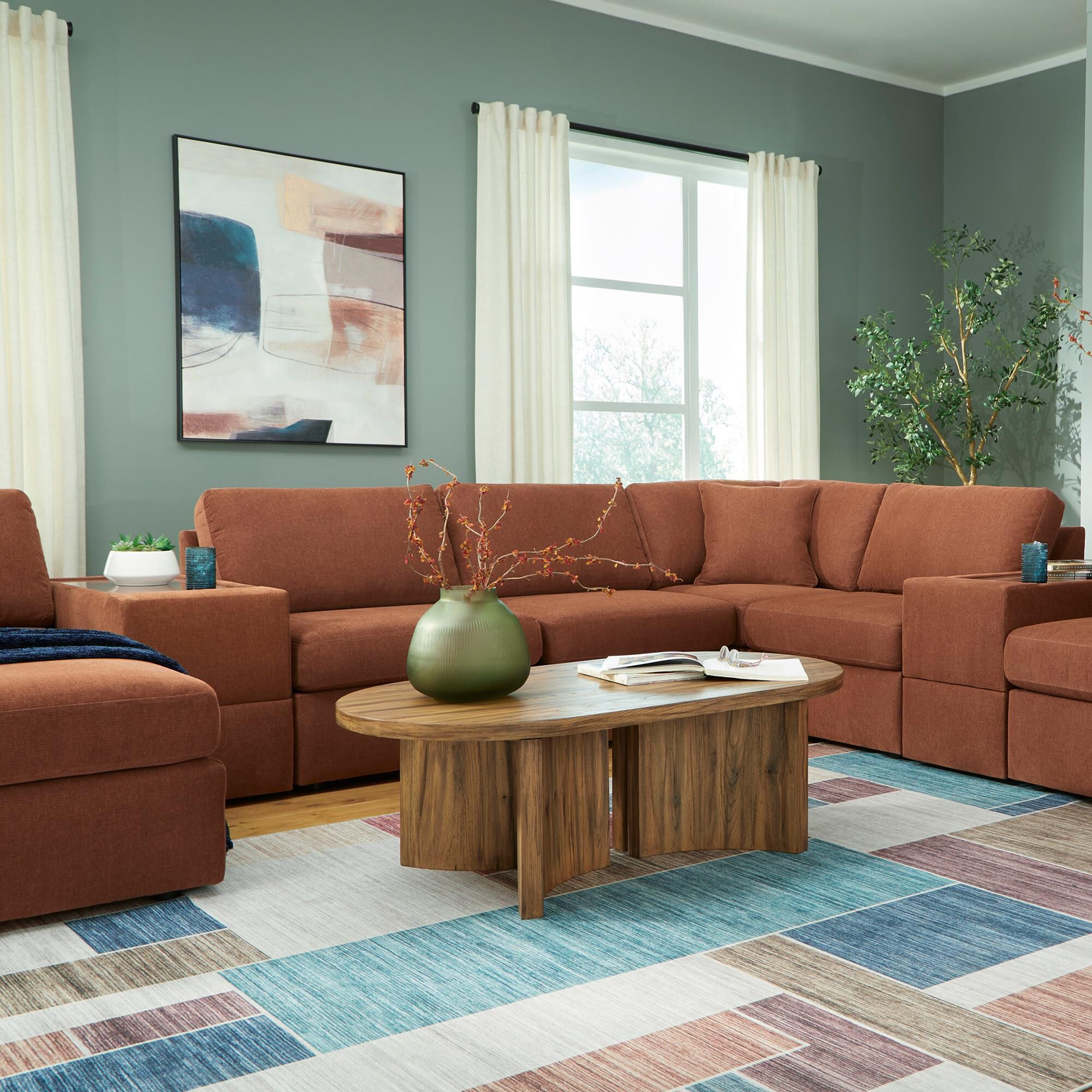 Ashley Modmax 8-Piece Sectional with Storage Consoles in Spice