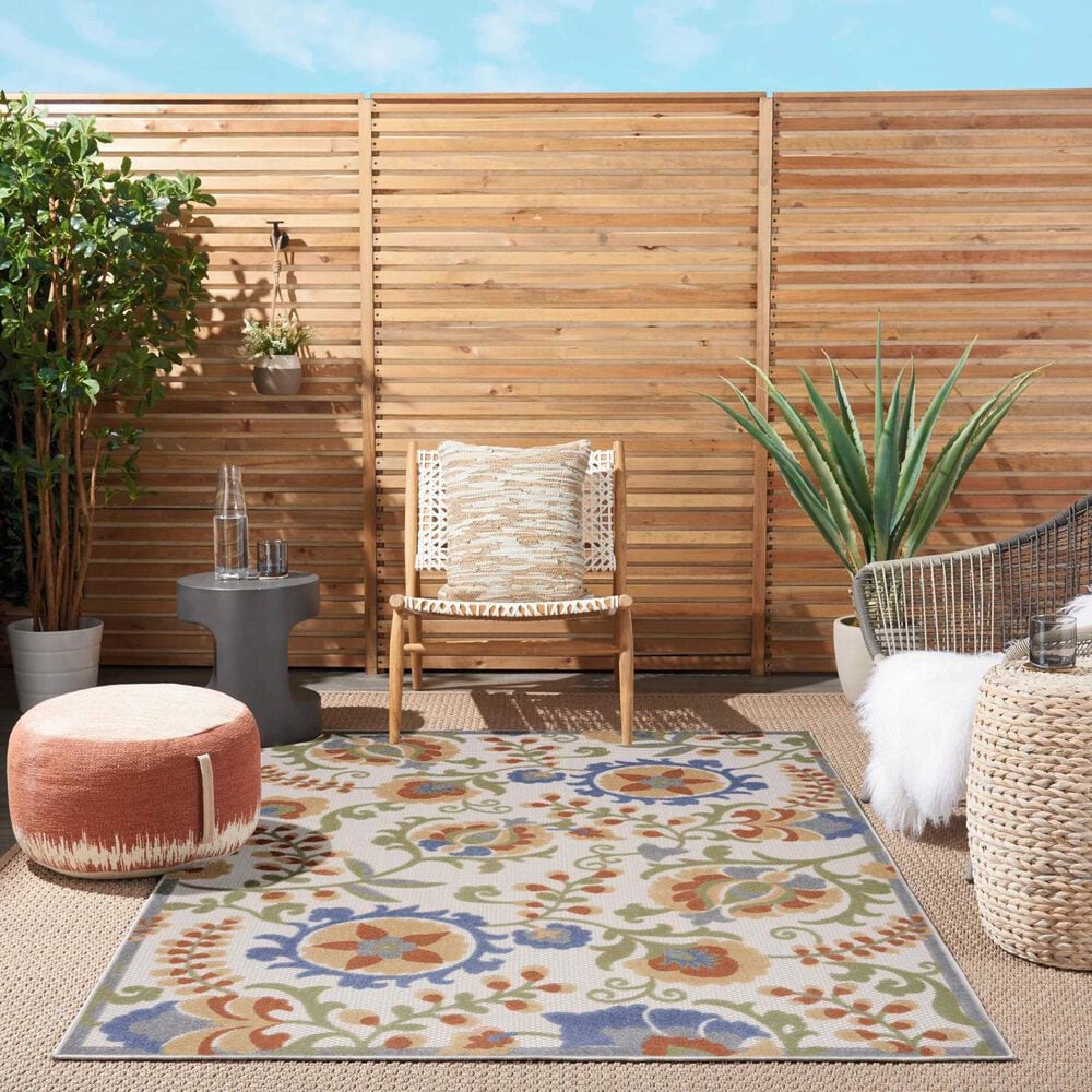 Nourison Aloha ALH17 9&#39; x 12&#39; Ivory and Blue Indoor/Outdoor Area Rug, , large
