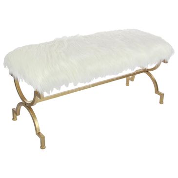 Maple and Jade Contemporary Bench with White Cushion in Gold, , large