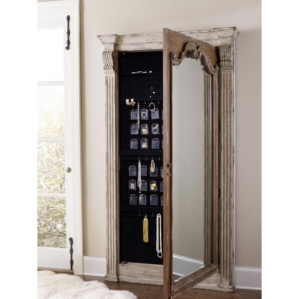 Hooker Furniture Chatelet Mirror Floor Mirror with Jewelry Armoire Storage in Paris Vintage, , large