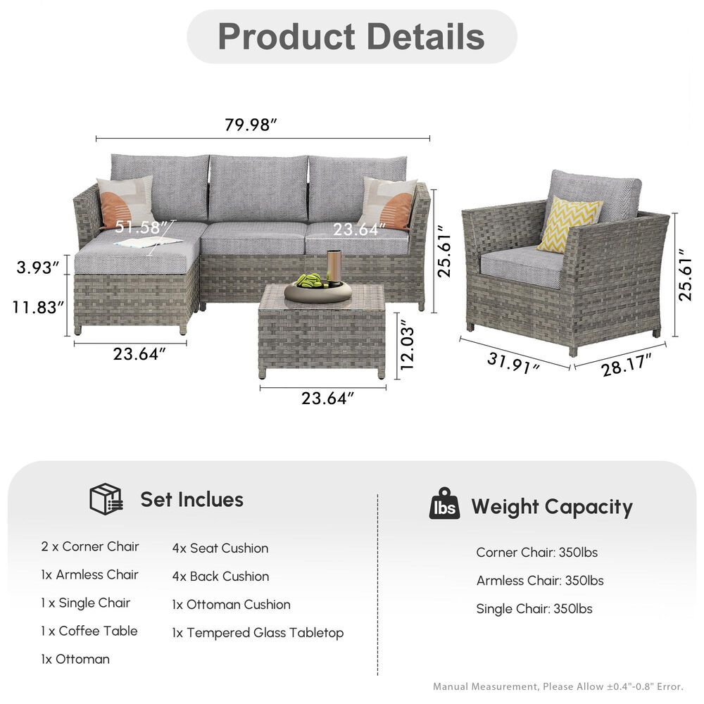 HOMLUX 6-Piece Patio Conversation Set in Dark Gray, , large
