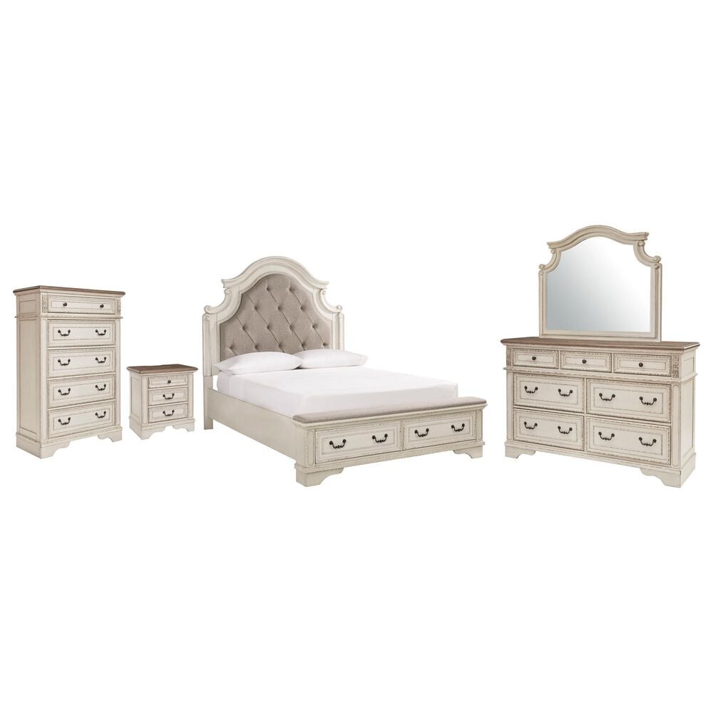 Ashley Realyn 5-Piece Queen Upholstered Bed Set in Chipped White, , large