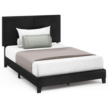 HOMLUX Pessac Full PU Leather Upholstered Panel Bed Frame in Black, , large