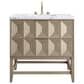 James Martin Vanities Emmeline 36" Single Bathroom Vanity in Pebble Oak with 3 cm Carrara White Marble Top and Rectangular Sink, , large