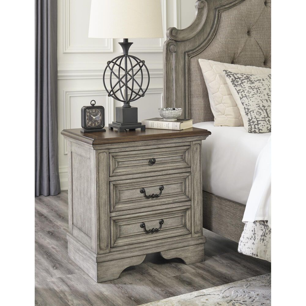 Ashley Lodenbay 3 Drawer Nightstand in Antiqued Gray and Walnut Brown, , large