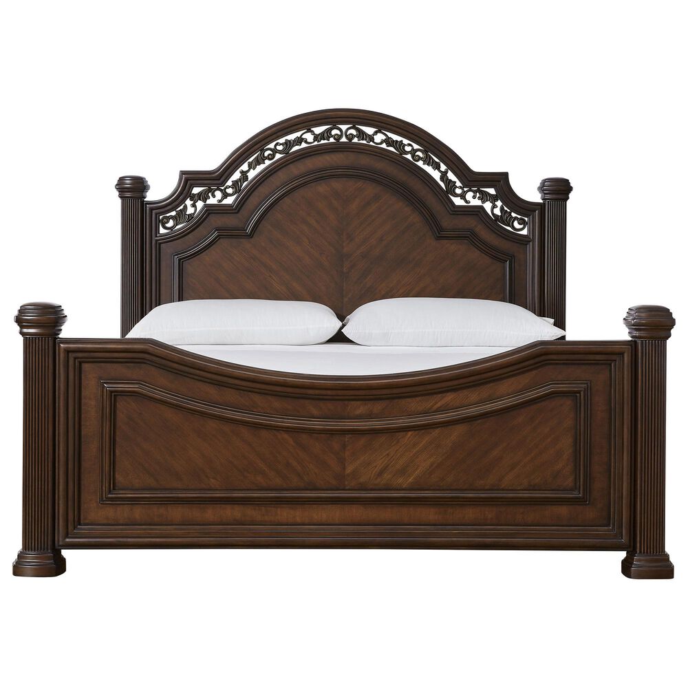 Ashley Lavinton Queen Poster Bed in Rich Cherry Brown, , large