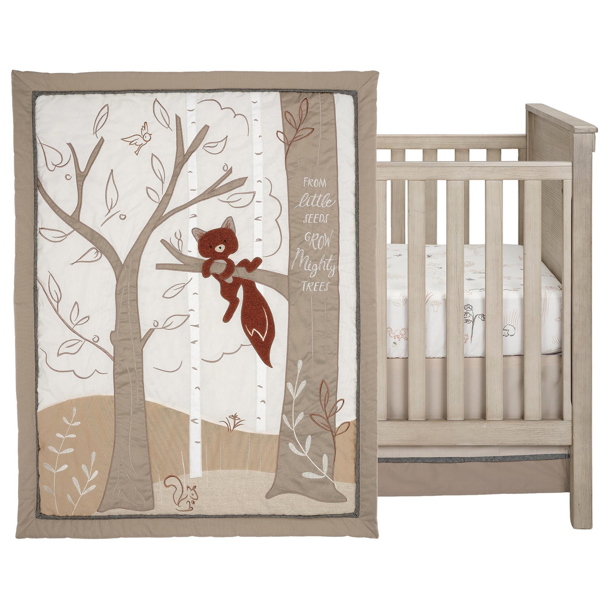Lambs and Ivy Treetop Fox 3 Piece Crib Bedding Set in Rust Black and White NFM