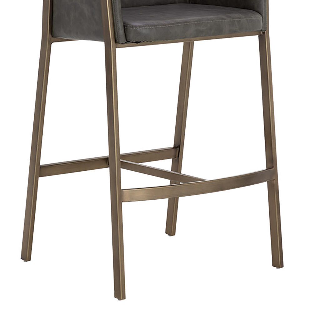 37B Bernadette Counter Stool with Kendall Grey Faux Leather Cushion and Antique Brass Finish, , large